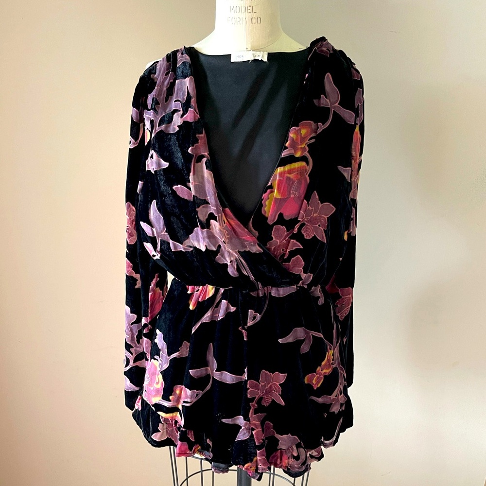 Honey Punch Velvet Burnout Romper